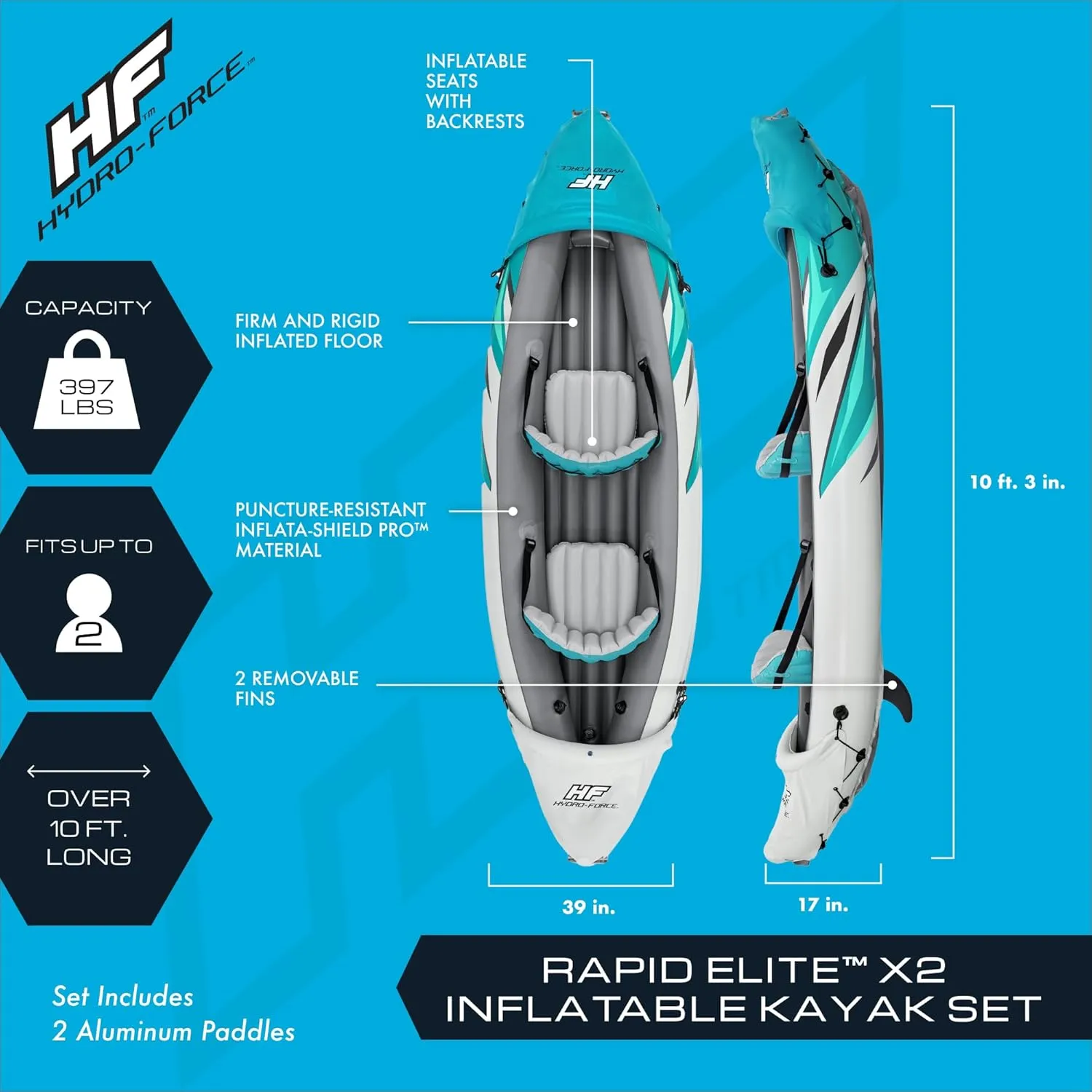 Bestway Hydro Force Inflatable Kayak Set | Includes Seat, Paddle, Hand Pump, Storage Carry Bag | Great for Adults, Kids and Families