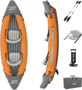 Bestway Hydro-Force Rapid X2 Inflatable Kayak Set | Seats 2 Persons | Includes Paddles, Hand Pump, Fins, Carry Bag, and Repair Patch Kit