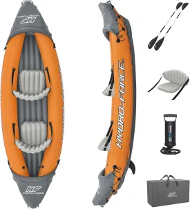 Bestway Hydro-Force Spacious 10 Foot x 6 Inch Rapid X2 Inflatable Kayak Water Activity Set with Oars, Inflata-Shield Technology, and Removable Fins