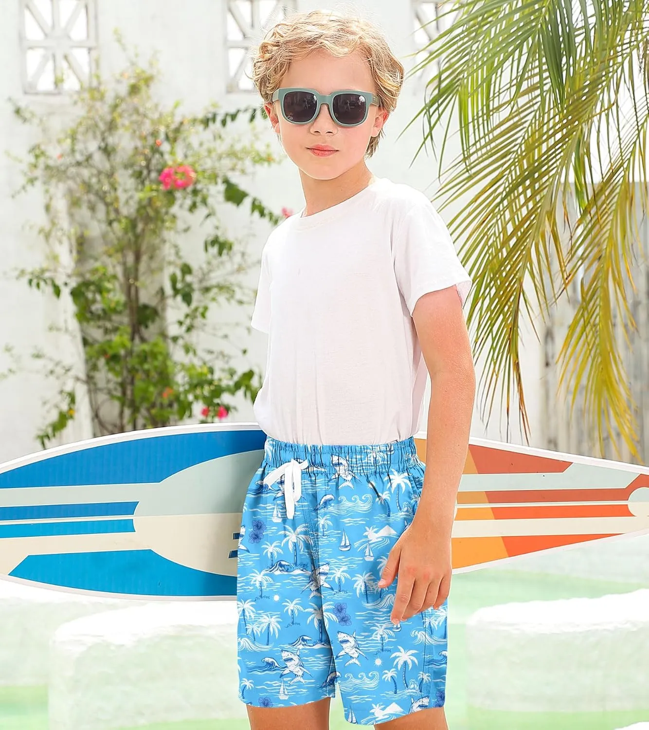 Boys Swim Trunks with Compression Liner Swim Shorts Kids Quick Dry Bathing Suit Boxer Brief Swimwear 6-20 Years