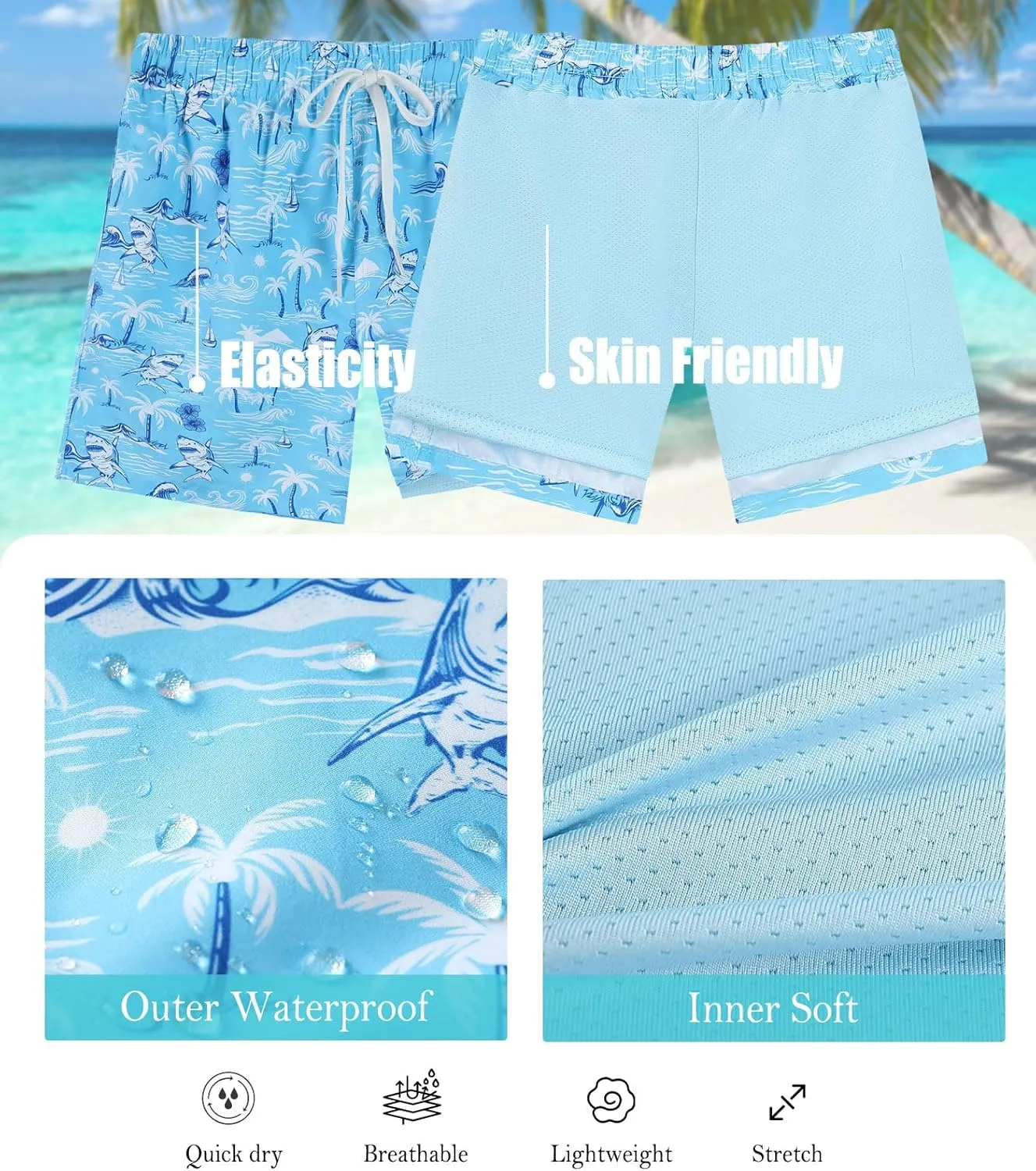 Boys Swim Trunks with Compression Liner Swim Shorts Kids Quick Dry Bathing Suit Boxer Brief Swimwear 6-20 Years