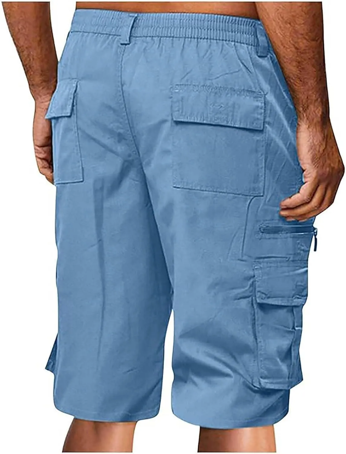 Cargo Shorts for Men Casual Summer Hiking Pants Elastic Waist Knee Length Big and Tall Bermuda Short with Pockets