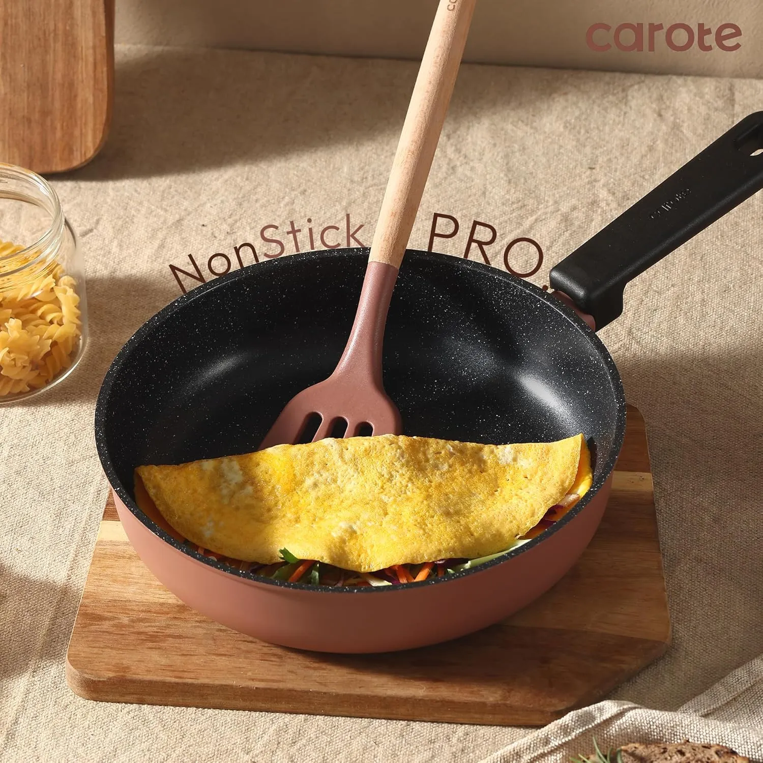 CAROTE Non Stick Pots and Pans Set, Cookware Sets Nonstick 16 Piece, Kitchen Cooking Set with Stay-Cool Handles,with Silicone Tools and Pot Protectors