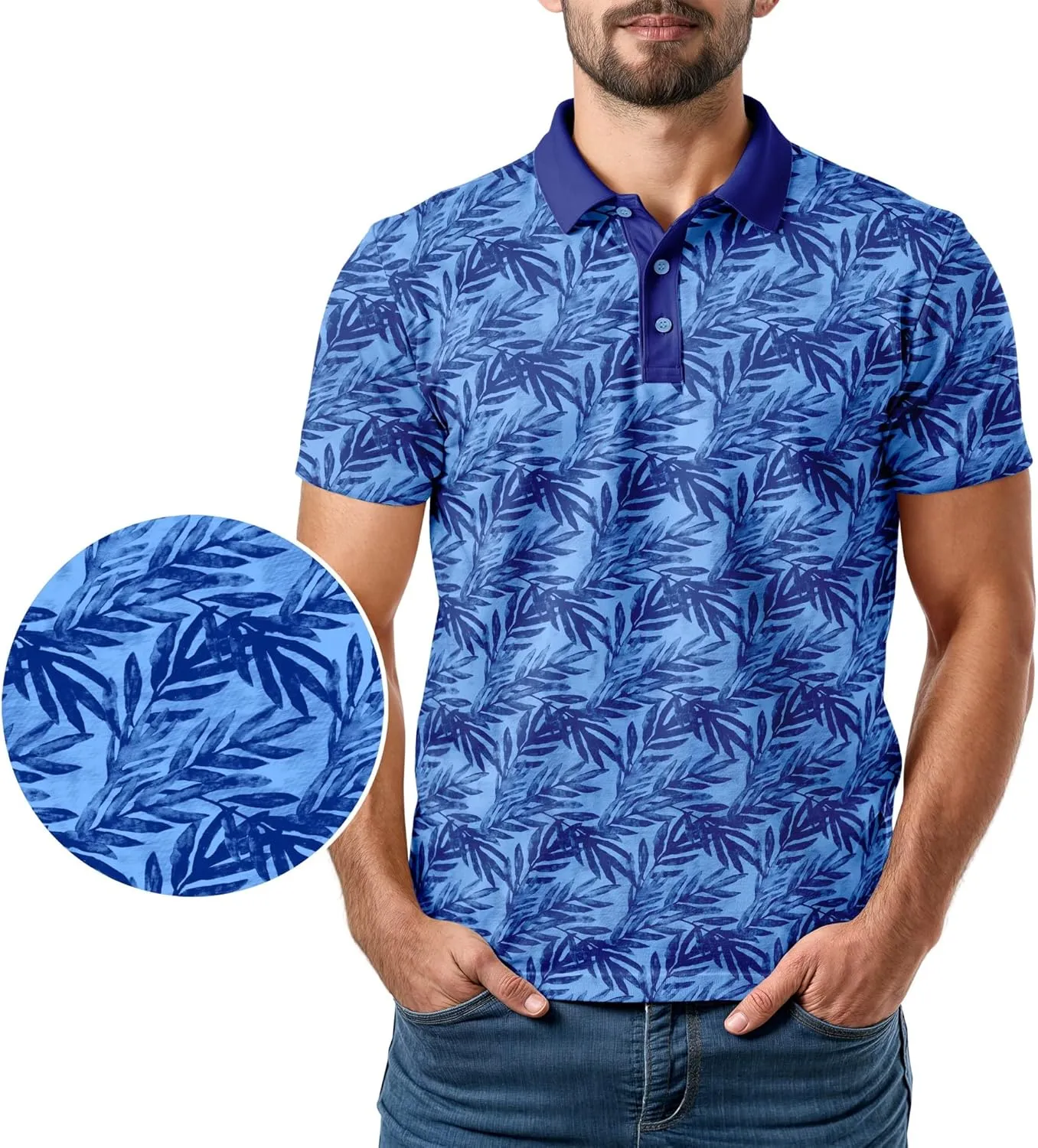 Classic Resort Wear Golf Polo ??Tropical Hawaiian Men Performance Short Sleeve Shirt Moisture Dry Fit Casual S Thru 5XL Funny