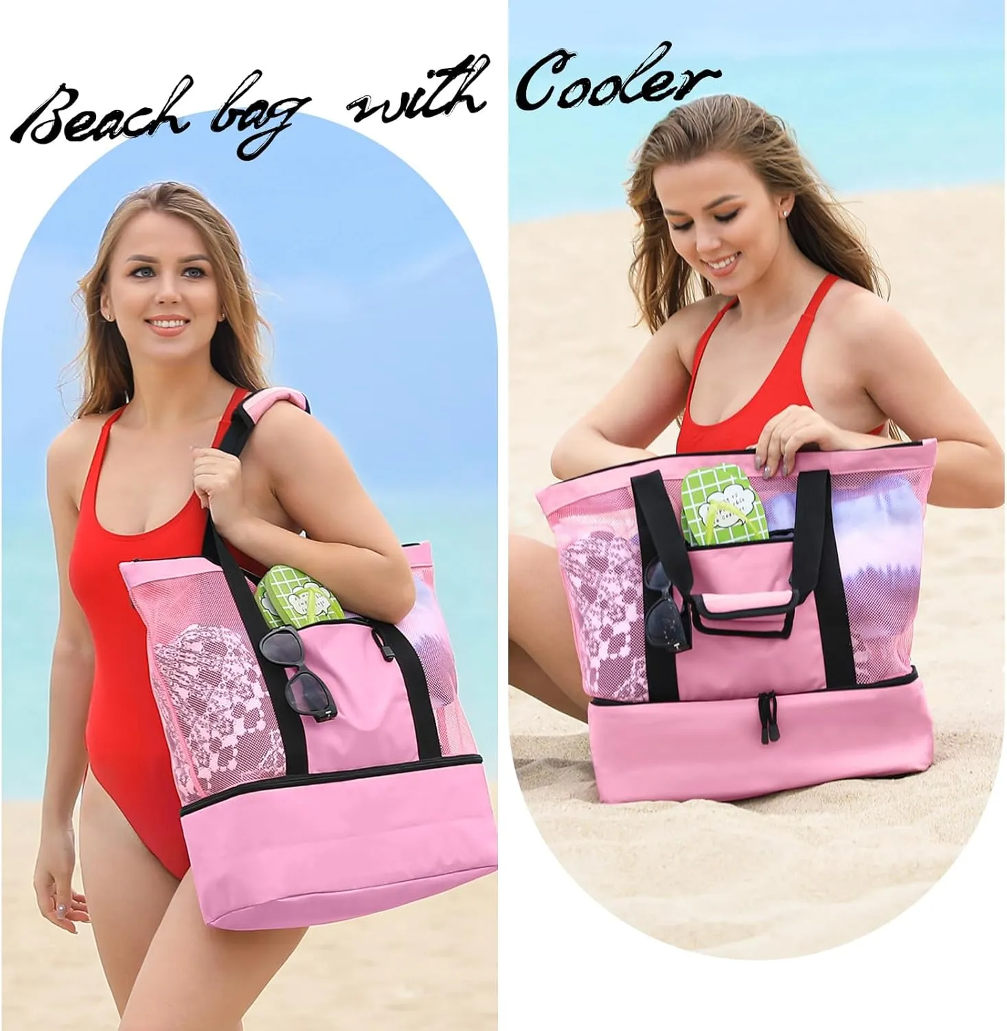 Clothclose Mesh Beach Bag with Cooler, Large Beach Tote Bag for Women, Waterproof Sandproof for Travel Daily Swim Pool