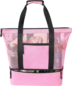 Clothclose Mesh Beach Bag with Cooler, Large Beach Tote Bag for Women, Waterproof Sandproof for Travel Daily Swim Pool