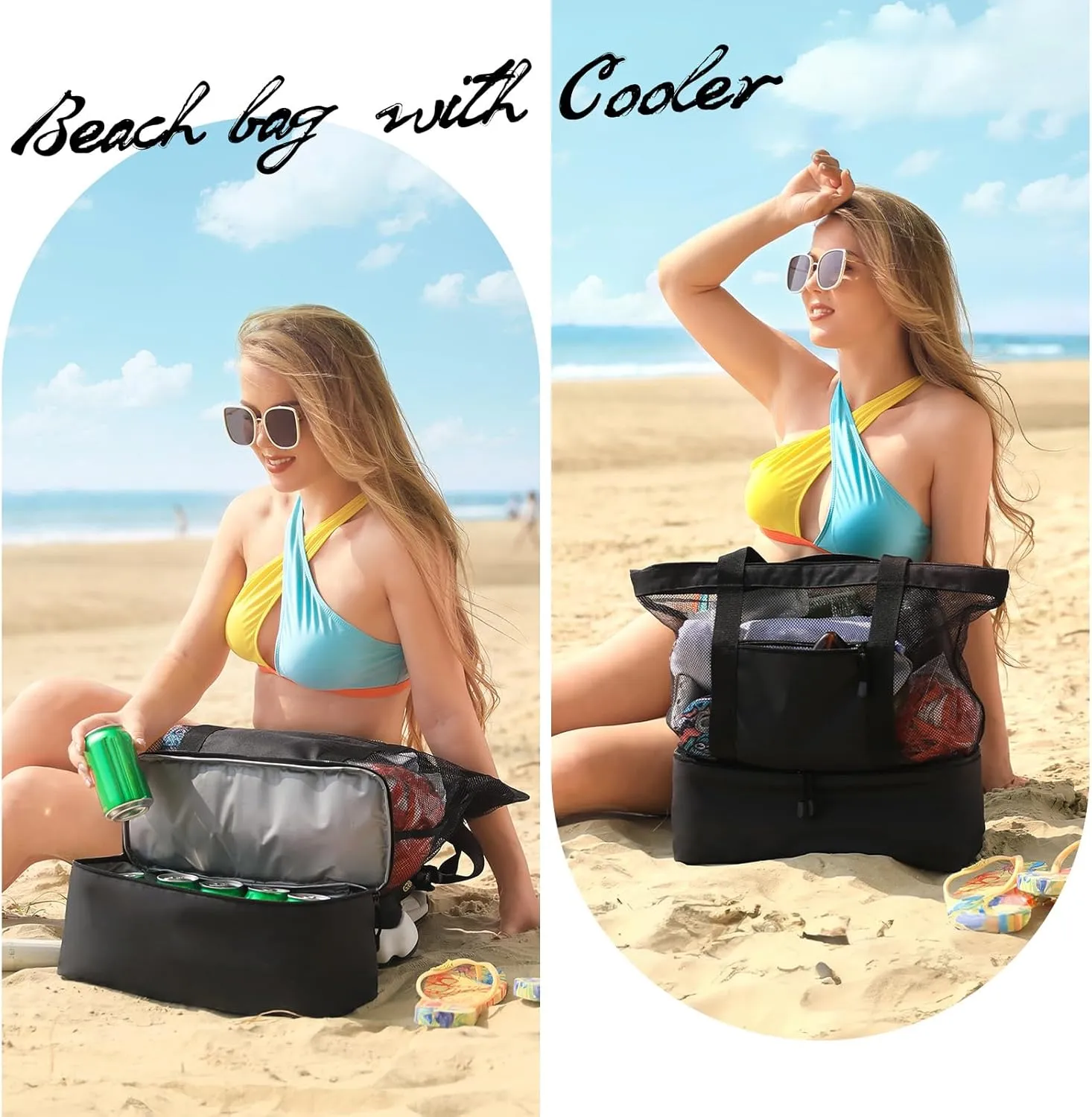 Clothclose Mesh Beach Bag with Cooler, Large Beach Tote Bag for Women, Waterproof Sandproof for Travel Daily Swim Pool
