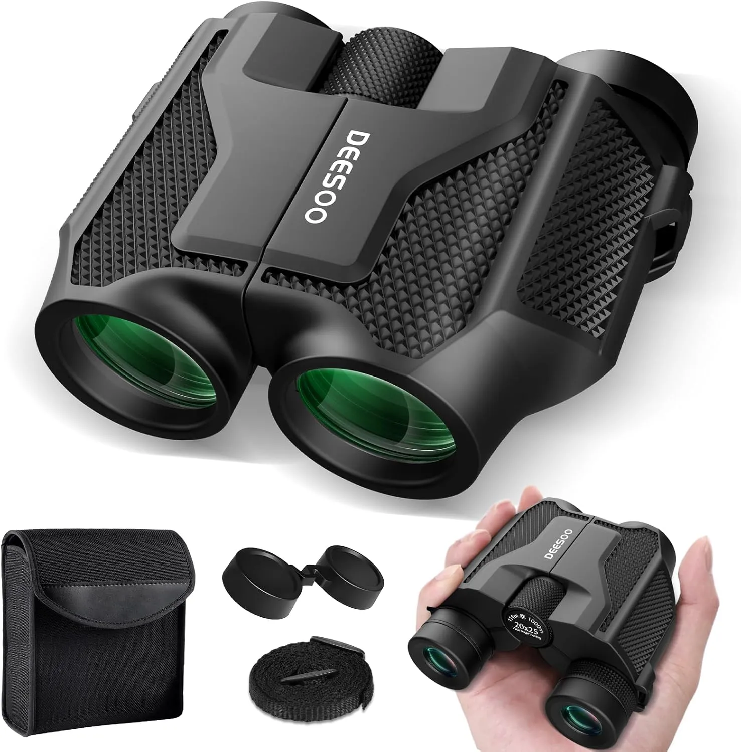 Compact Binoculars for Adults High Powered - Deesoo 20x25 Mini Small Binocular for Kids - Low Light Vision Binoculars for Bird Watching Travel Concert Hunting Hiking