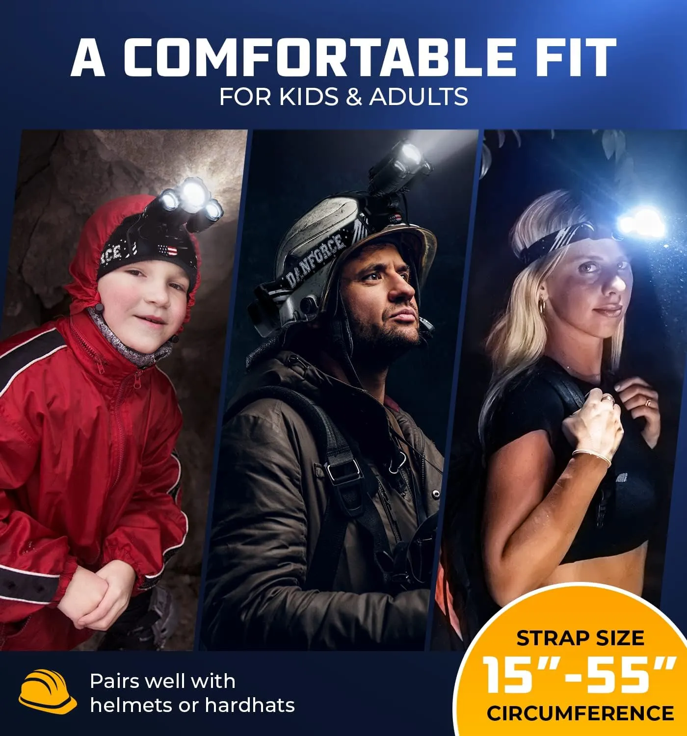 DanForce Headlamp. USB Rechargeable LED Head Lamp. Ultra Bright CREE 1080 Lumen Headlamp Flashlight   Red Light. HeadLamps for Adults, Camping, Outdoors & Hard Hat Light. Zoomable IPX54 Headlight
