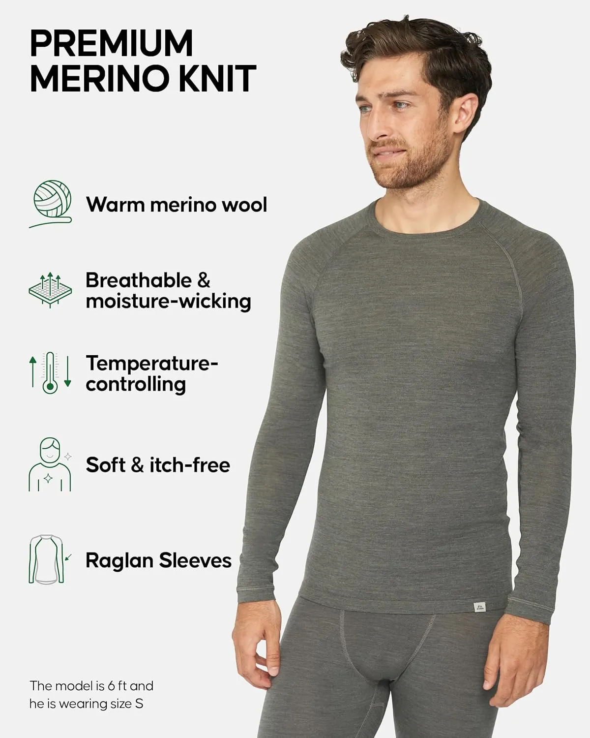 Danish Endurance Merino Wool Long Sleeve for Men, Thermal Top, Merino Wool Base Layer Underwear, with or Without a Zipper