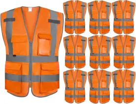 Dazonity High Visibility Mesh Safety Vest with Multi Pockets and Zipper, Fit for Men & Women, Work, Construction, Surveyor