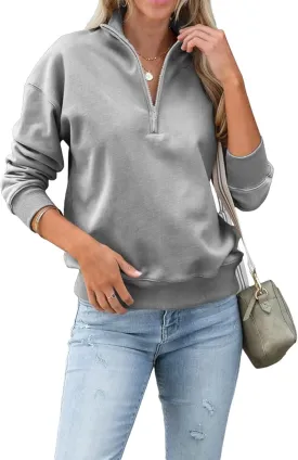 Dressmine Womens Quarter Zip Pullover Casual Long Sleeve Shirts Half Zip Sweatshirt Trendy Clothes