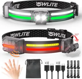 EGUKU Headlamp Flashlight, 2Pack Rechargeable LED Headlamps 1200Lumens 2 COB 260Wide Beam Headlight with Motion Sensor Bright 18 Modes Lightweight Waterproof Head Lamp for Running, Camping Hiking