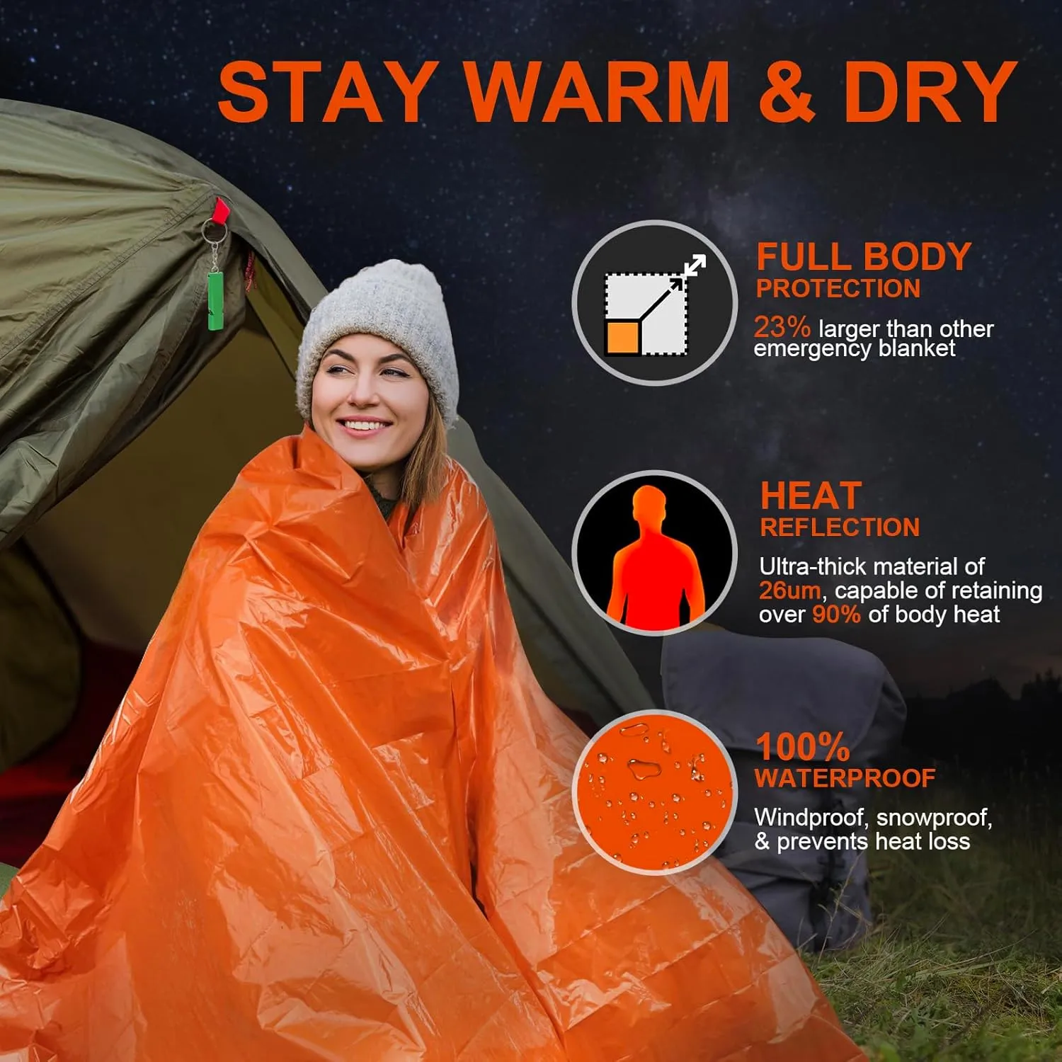 Emergency Blankets for Survival, 2-Pack/4-Pack Space Blankets, Gigantic & Extremely Thick Mylar Blankets, Suitable for Outdoor Survival, Camping, and Hiking