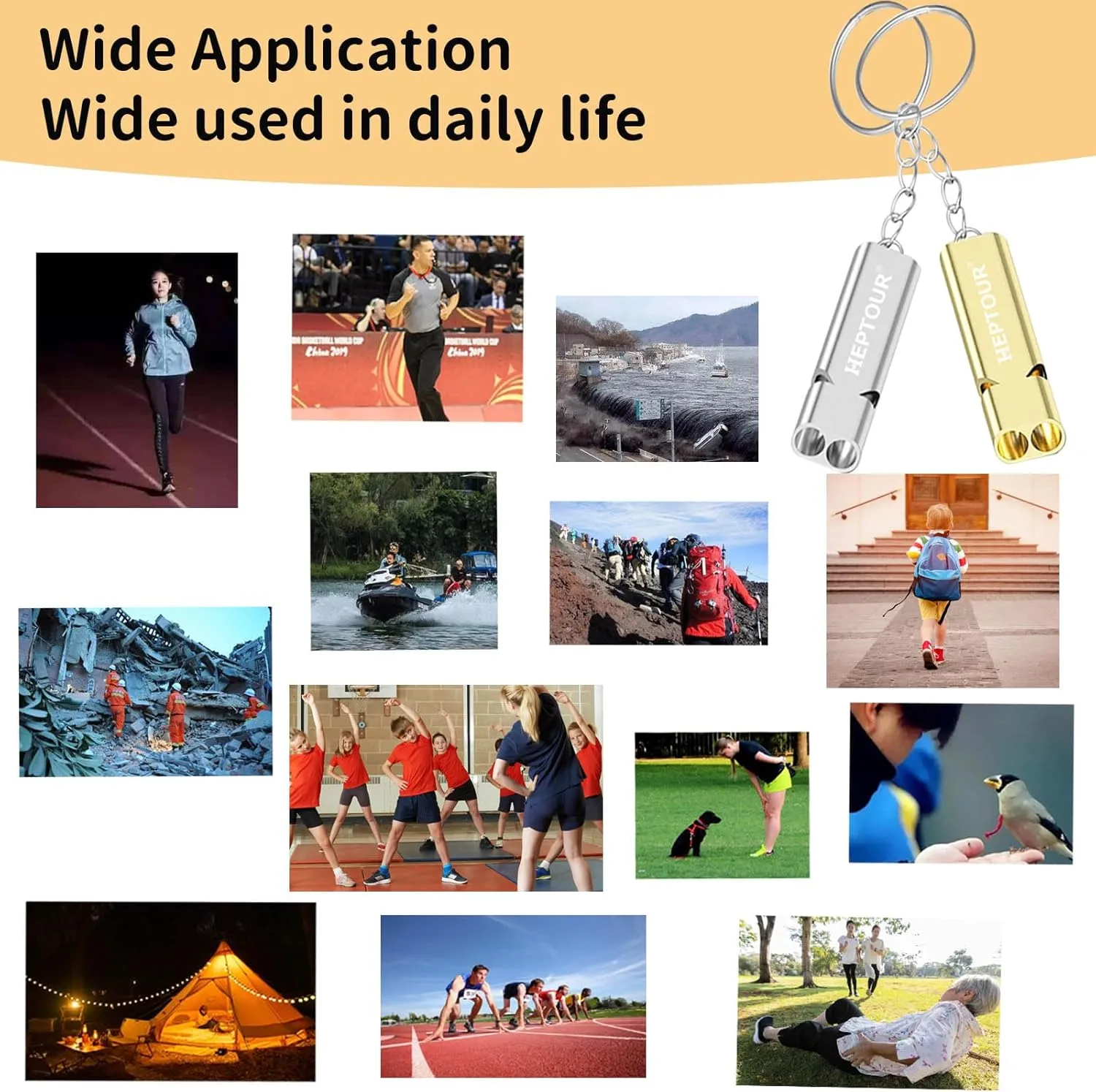 Emergency Whistles,Premium Safety Survival Whistle with Lanyard Keychain,High Pitch Double Tubes Coyote Whistle for Outdoor Hiking Camping Hunting Boating Rescue Signal Whistle Lifeguard