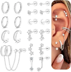 Florideco Small Gold Earrings for Women Hypoallergenic 20G Surgical Stainless Steel Flat Back Stud Earrings Dainty Stackable Earring Stacks Hoop Cartilage Earring Sets for Multiple Piercing