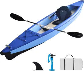 Freein Kayak|Emergency Boat| 1-2-Person Inflatable Kayak Set with Aluminum Oars and High Output Air Pump| 14'&11'
