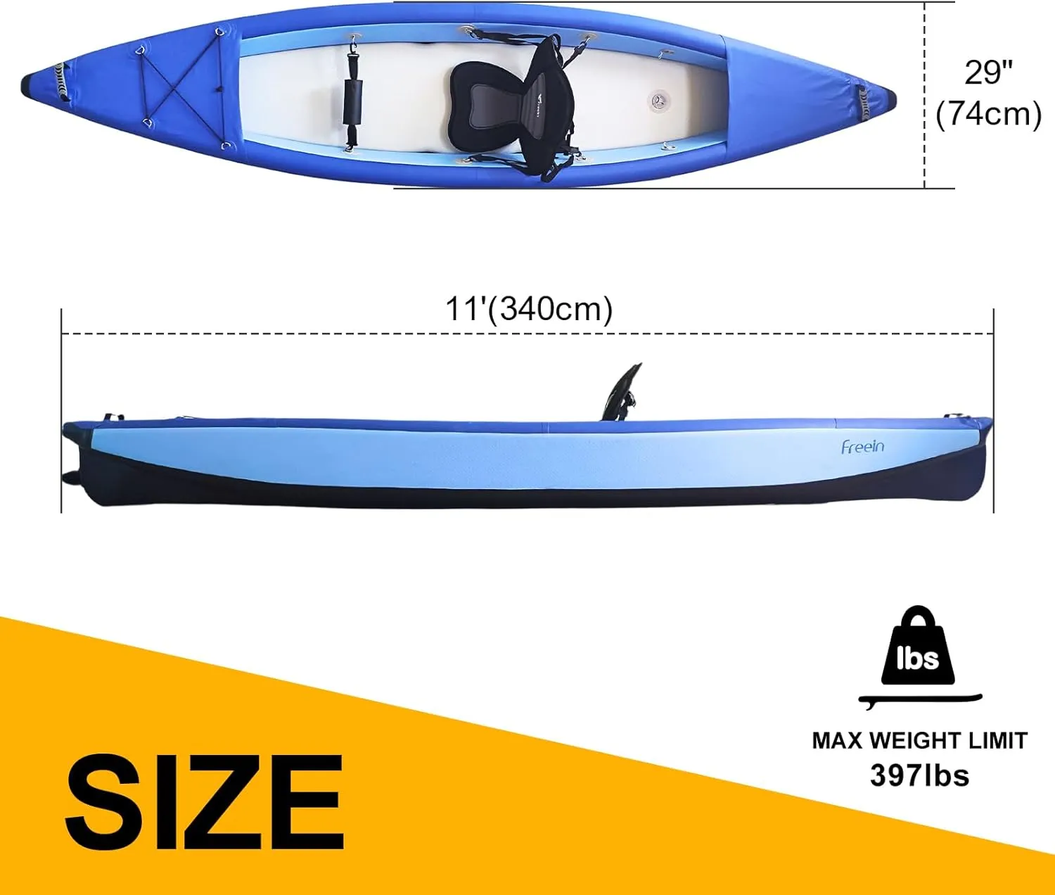 Freein Kayak|Emergency Boat| 1-2-Person Inflatable Kayak Set with Aluminum Oars and High Output Air Pump| 14'&11'