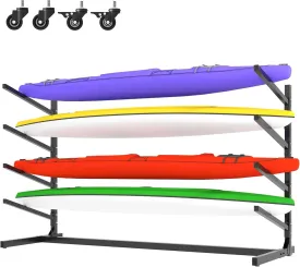 Freestanding Kayak Storage Rack,Heavy Duty Kayak Holder with Wheels,Metal Kayak Stand Indoor Outdoor,Garage Storage Rack for Kayaks,Canoes,SUP,Paddle Board and Surfboards