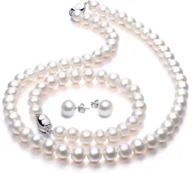 Freshwater Cultured Pearl Necklace Set Includes Stunning Bracelet and Stud Earrings Jewelry for Women - VIKI LYNN