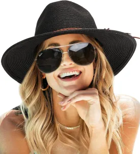 FURTALK Sun Hats for Women Summer Wide Brim UV UPF 80  Panama Fedora Foldable Packable Straw Beach Hat
