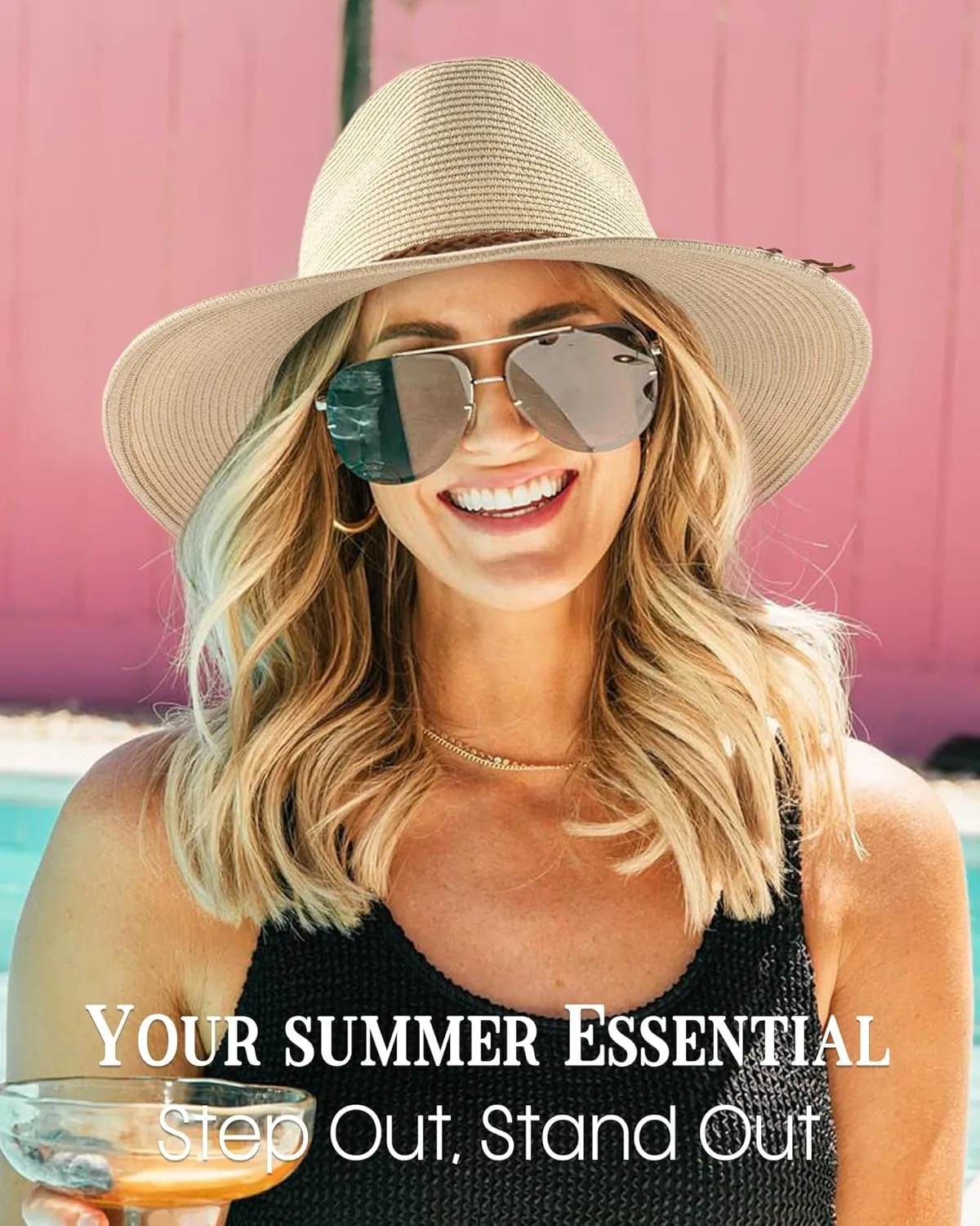 FURTALK Sun Hats for Women Summer Wide Brim UV UPF 80  Panama Fedora Foldable Packable Straw Beach Hat