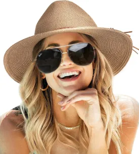FURTALK Sun Hats for Women Summer Wide Brim UV UPF 80  Panama Fedora Foldable Packable Straw Beach Hat