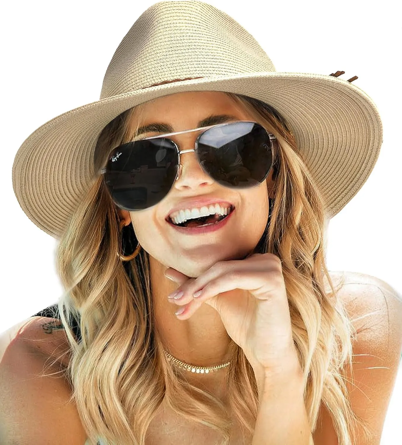 FURTALK Sun Hats for Women Summer Wide Brim UV UPF 80  Panama Fedora Foldable Packable Straw Beach Hat