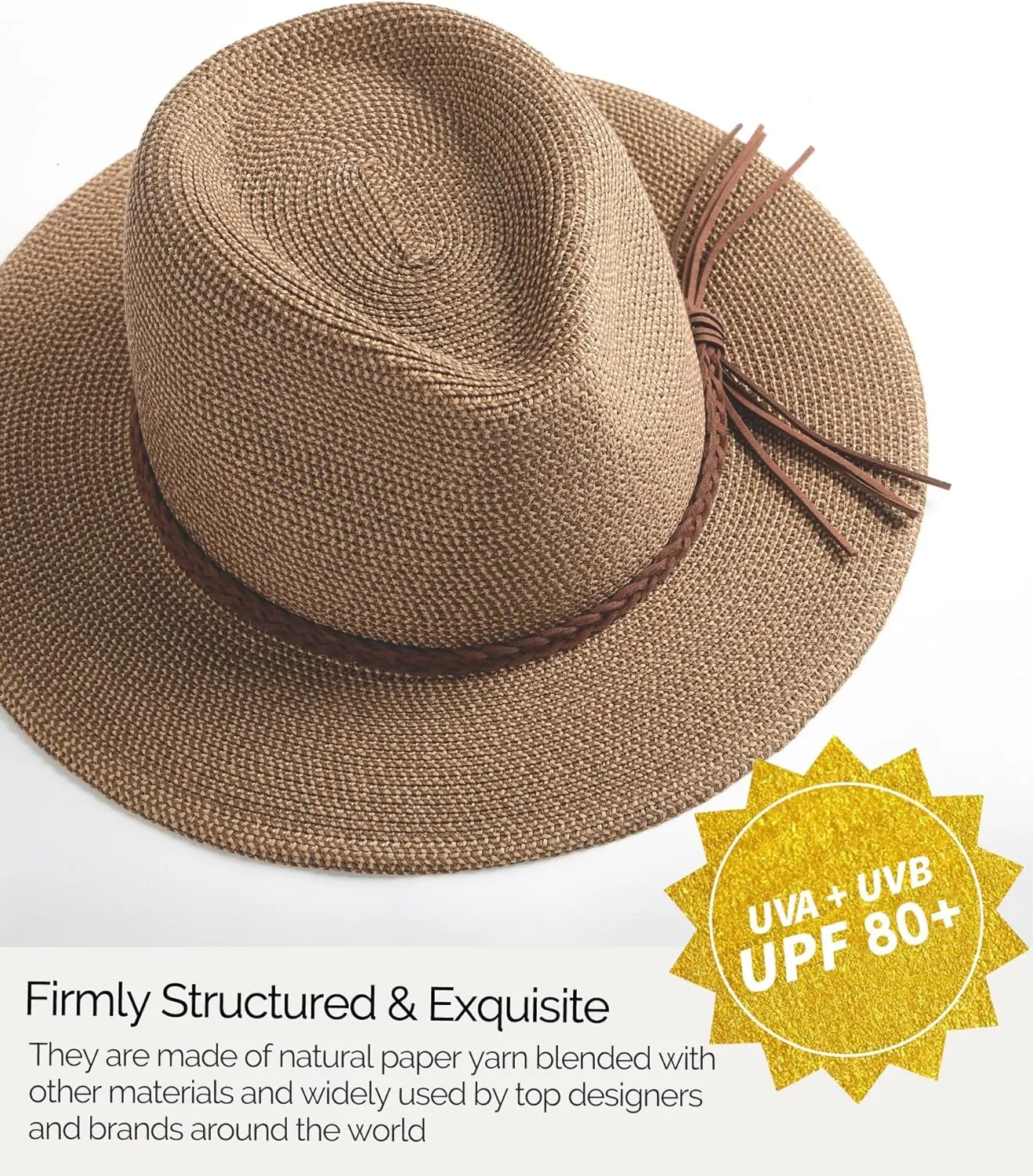 FURTALK Sun Hats for Women Summer Wide Brim UV UPF 80  Panama Fedora Foldable Packable Straw Beach Hat
