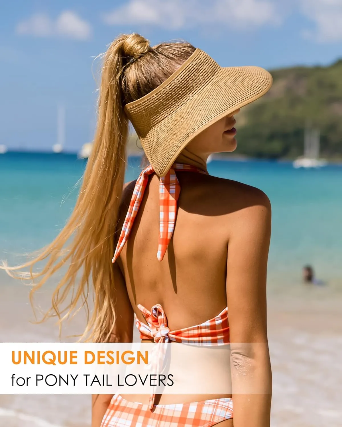 FURTALK Sun Hats for Women Wide Brim Beach Hat Straw Visor Ponytail Summer UV Packable Foldable Beach Vacation Essentials