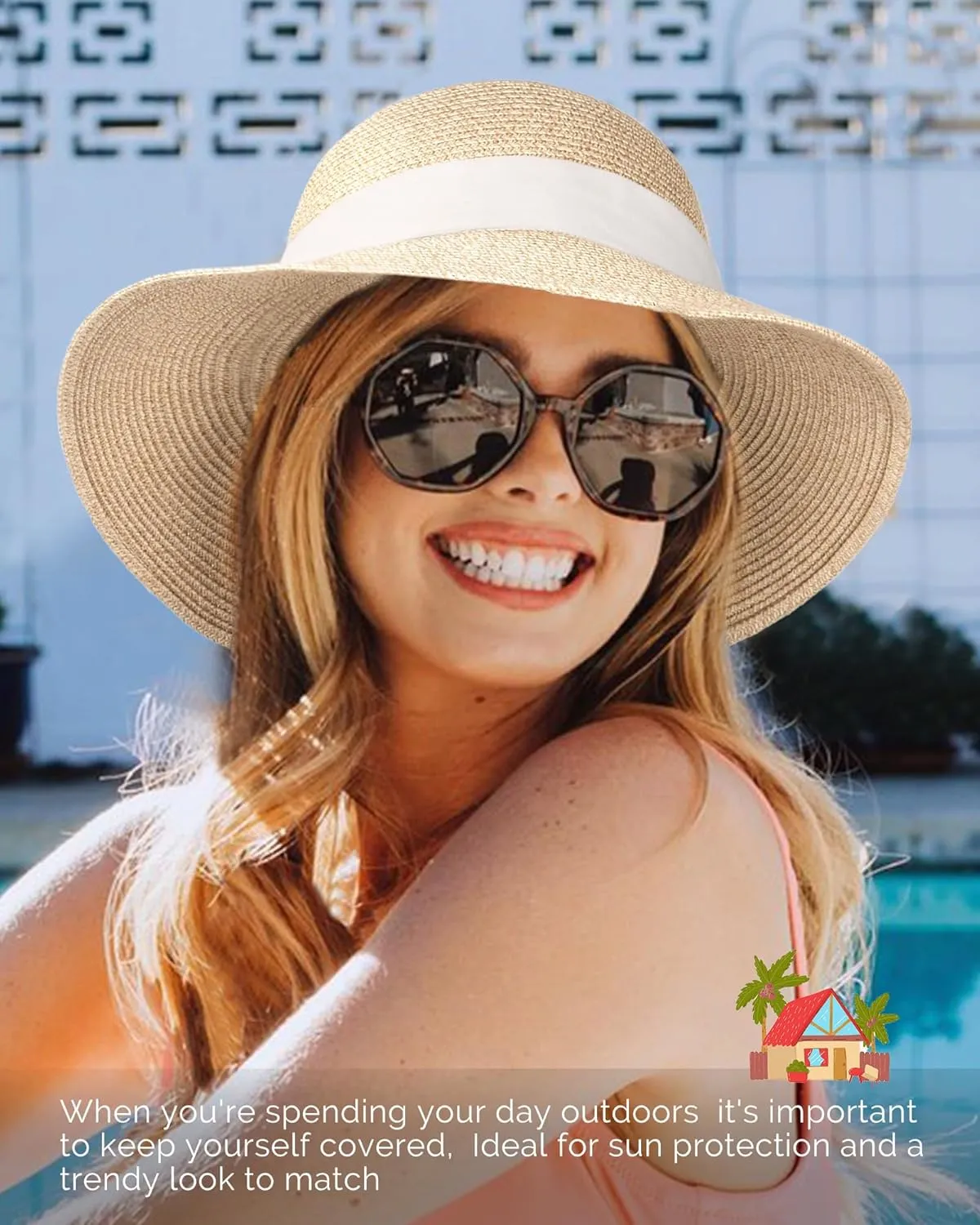 FURTALK Womens Beach Sun Straw Hat UV UPF 80  Travel Foldable Brim Summer UV Hat