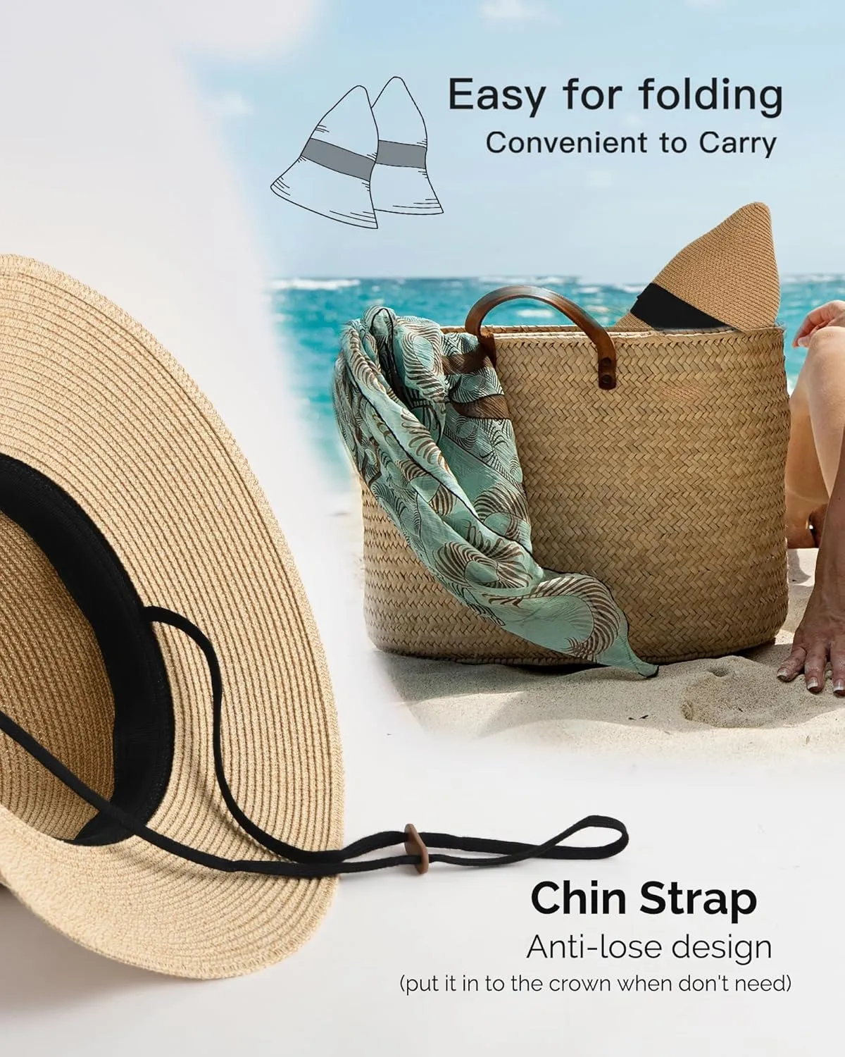 FURTALK Womens Beach Sun Straw Hat UV UPF 80  Travel Foldable Brim Summer UV Hat