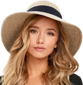 FURTALK Womens Beach Sun Straw Hat UV UPF 80  Travel Foldable Brim Summer UV Hat