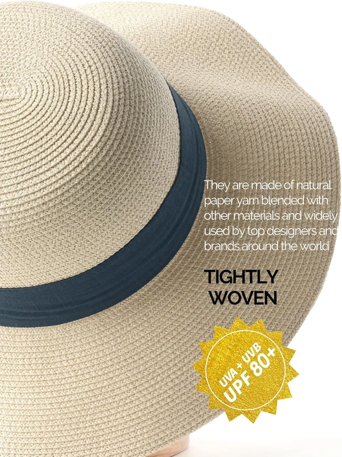 FURTALK Womens Beach Sun Straw Hat UV UPF 80  Travel Foldable Brim Summer UV Hat