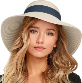 FURTALK Womens Beach Sun Straw Hat UV UPF 80  Travel Foldable Brim Summer UV Hat