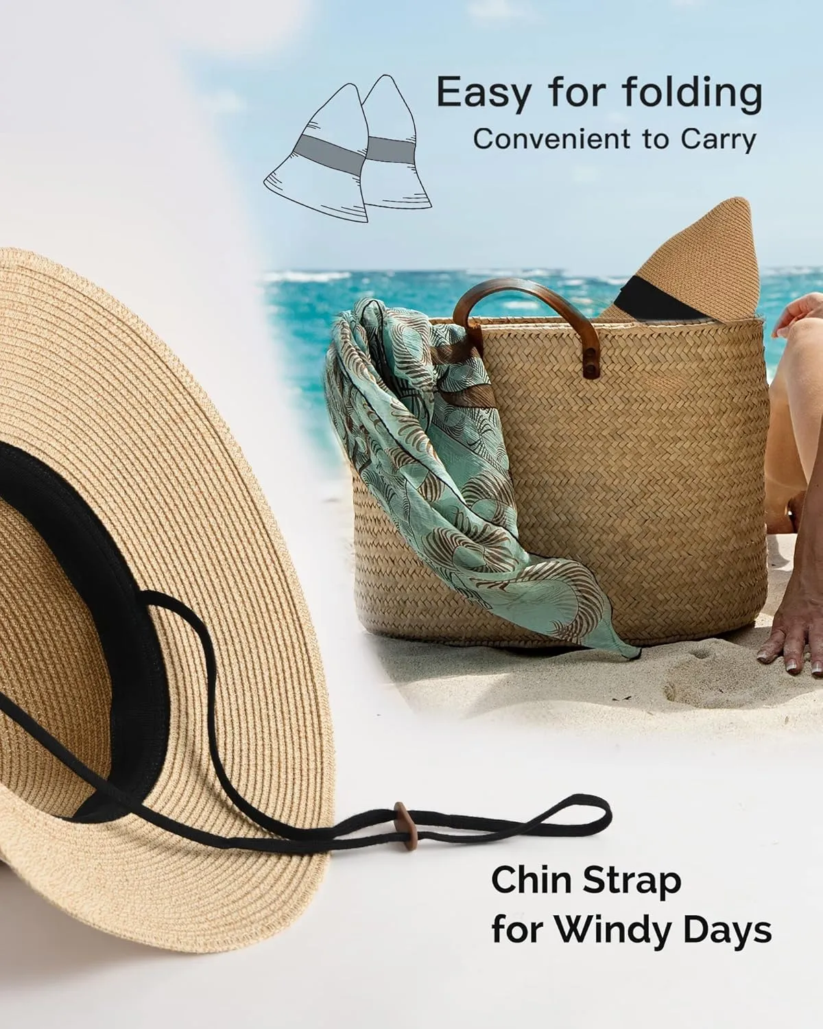 FURTALK Womens Beach Sun Straw Hat UV UPF 80  Travel Foldable Brim Summer UV Hat