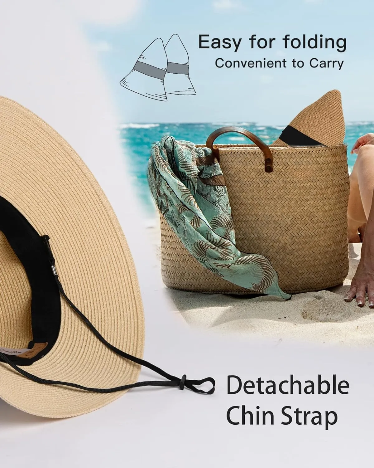 FURTALK Womens Beach Sun Straw Hat UV UPF 80  Travel Foldable Brim Summer UV Hat