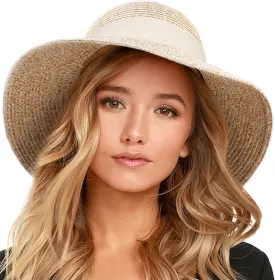 FURTALK Womens Beach Sun Straw Hat UV UPF 80  Travel Foldable Brim Summer UV Hat