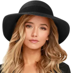 FURTALK Womens Beach Sun Straw Hat UV UPF 80  Travel Foldable Brim Summer UV Hat
