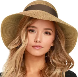 FURTALK Womens Beach Sun Straw Hat UV UPF 80  Travel Foldable Brim Summer UV Hat