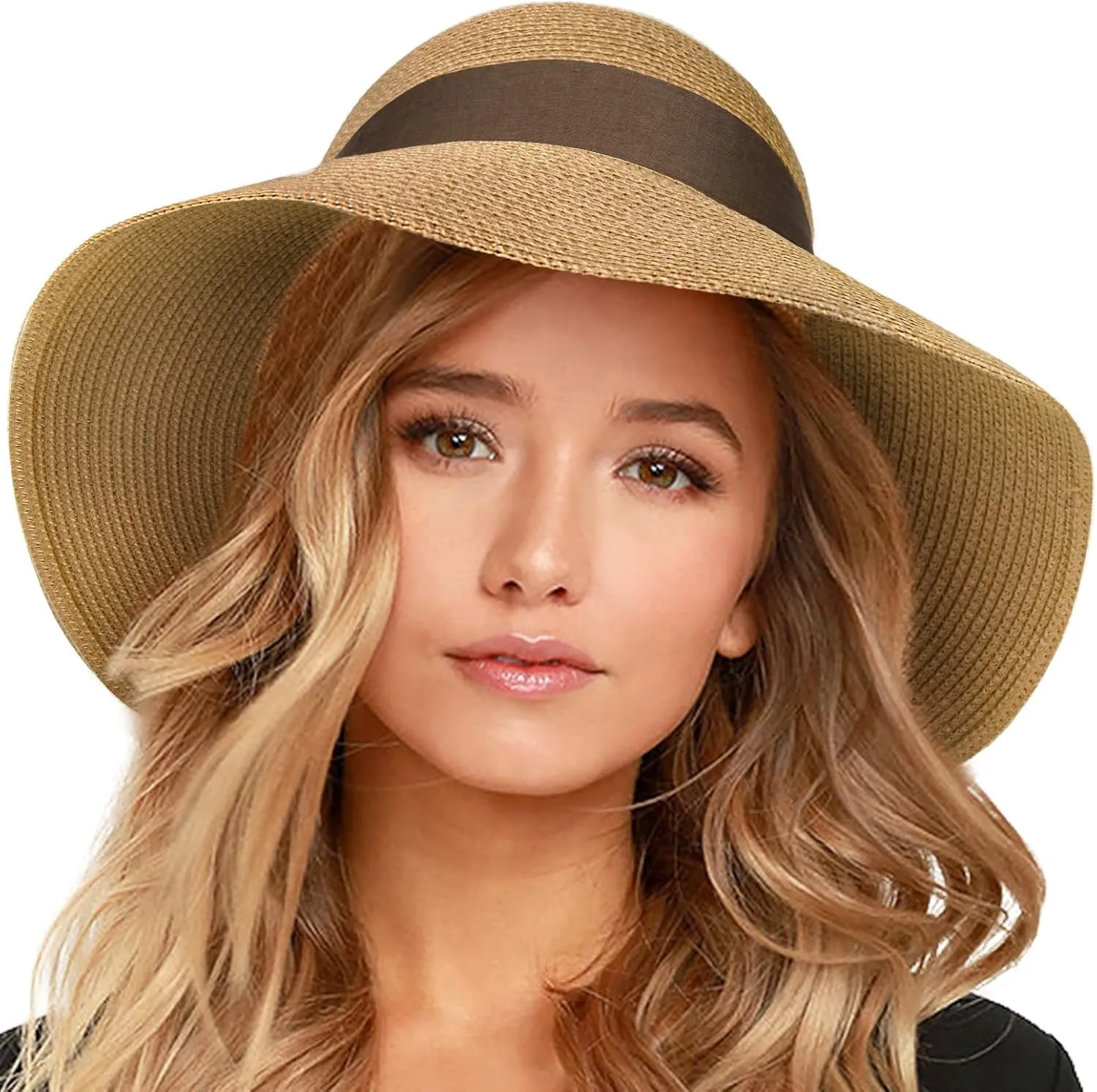 FURTALK Womens Beach Sun Straw Hat UV UPF 80  Travel Foldable Brim Summer UV Hat
