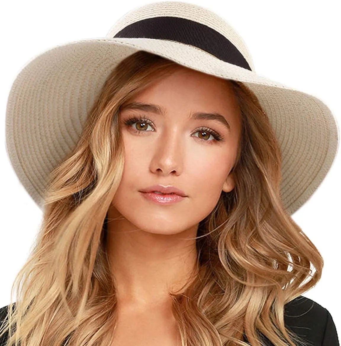 FURTALK Womens Beach Sun Straw Hat UV UPF 80  Travel Foldable Brim Summer UV Hat