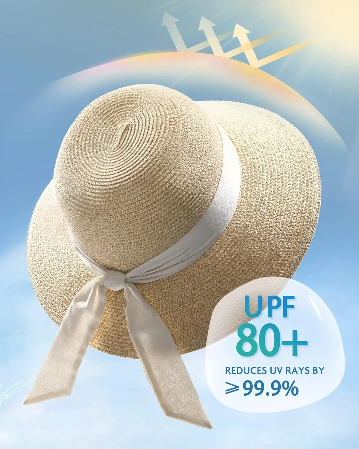 FURTALK Womens Beach Sun Straw Hat UV UPF 80  Travel Foldable Brim Summer UV Hat