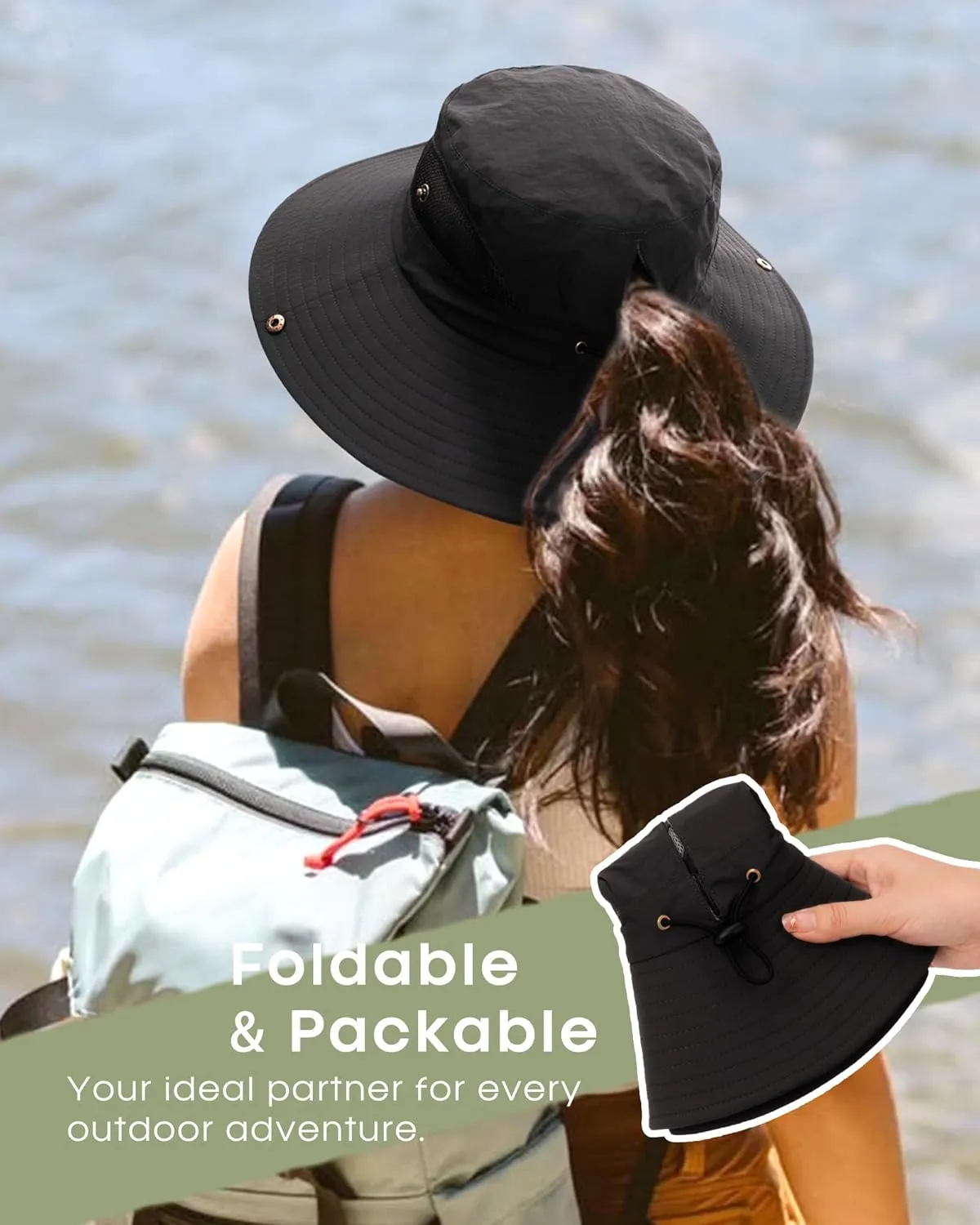 FURTALK Womens Sun Hat with Ponytail Hole Beach Hiking Summer Wide Brim UPF 80  Outdoor Protection Foldable Bucket Hat