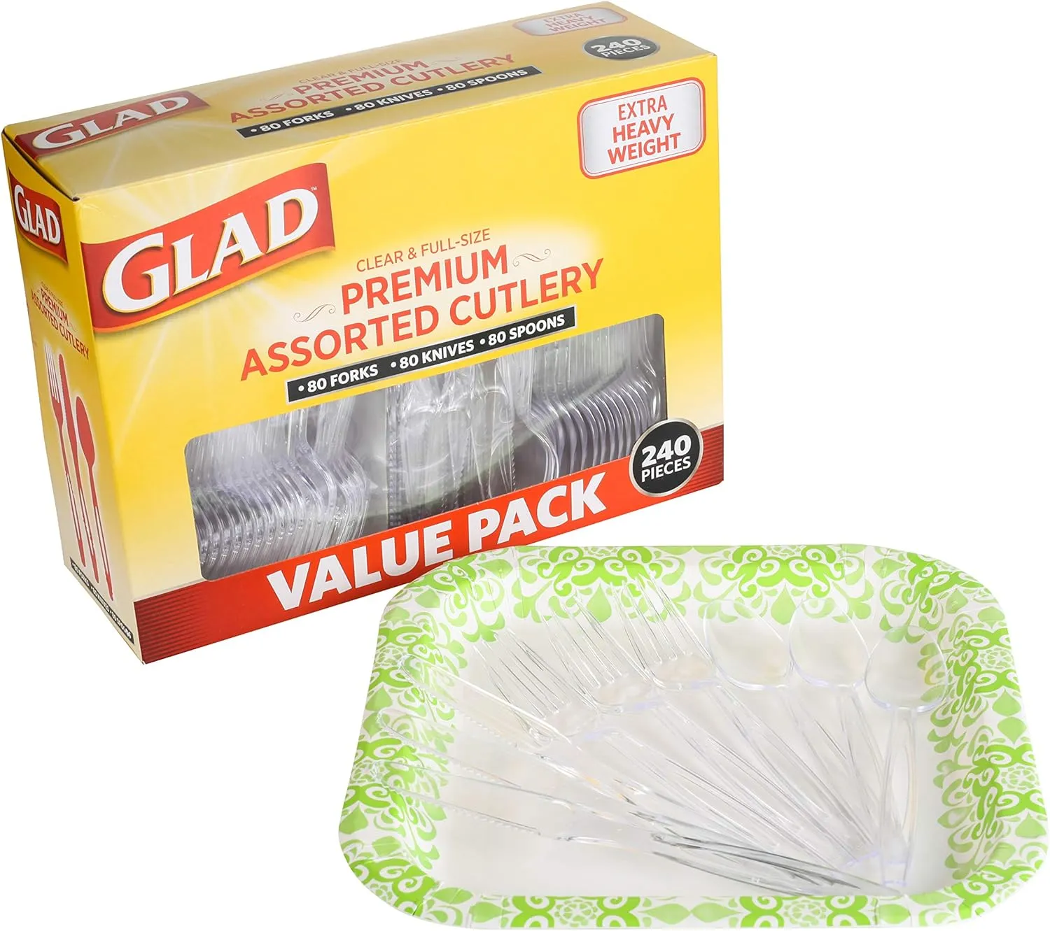 Glad Disposable Cutlery Set - Clear Heavy Duty Plastic Forks, Knives, and Spoons - 240 Piece Plasticware for Parties - Durable, Sturdy Recyclable Utensils - Great for July 4th, Thanksgiving, Christmas