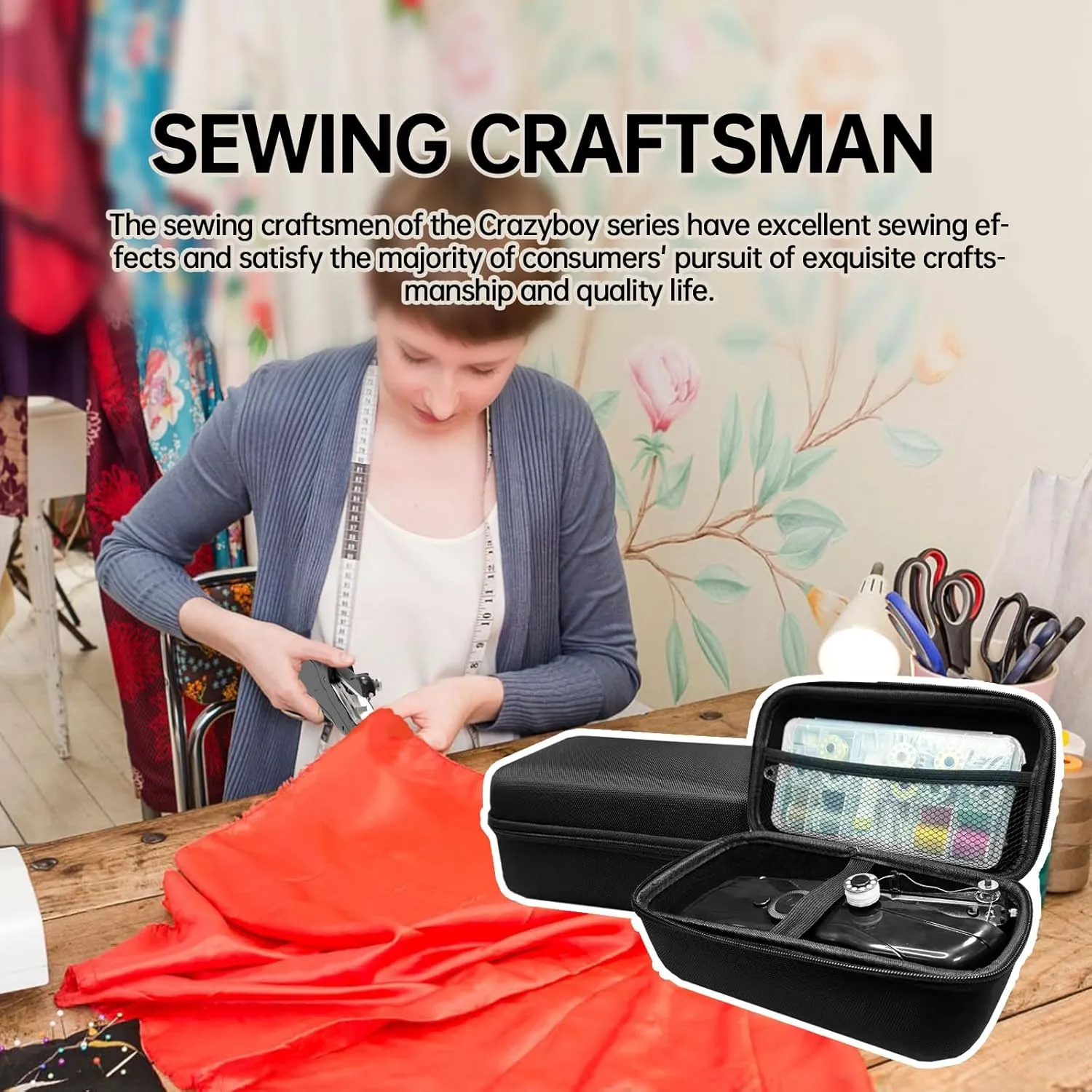Handheld Sewing Machine, Portable Sewing Machine with Storage, Electric Switch, Two Speed Modes,Easy to Operate.Sewing Machine for Beginners.Black with Accessories