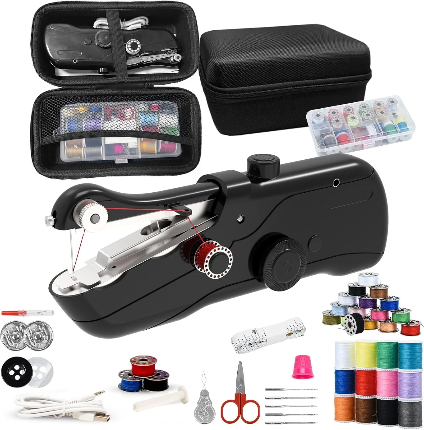 Handheld Sewing Machine, Portable Sewing Machine with Storage, Electric Switch, Two Speed Modes,Easy to Operate.Sewing Machine for Beginners.Black with Accessories