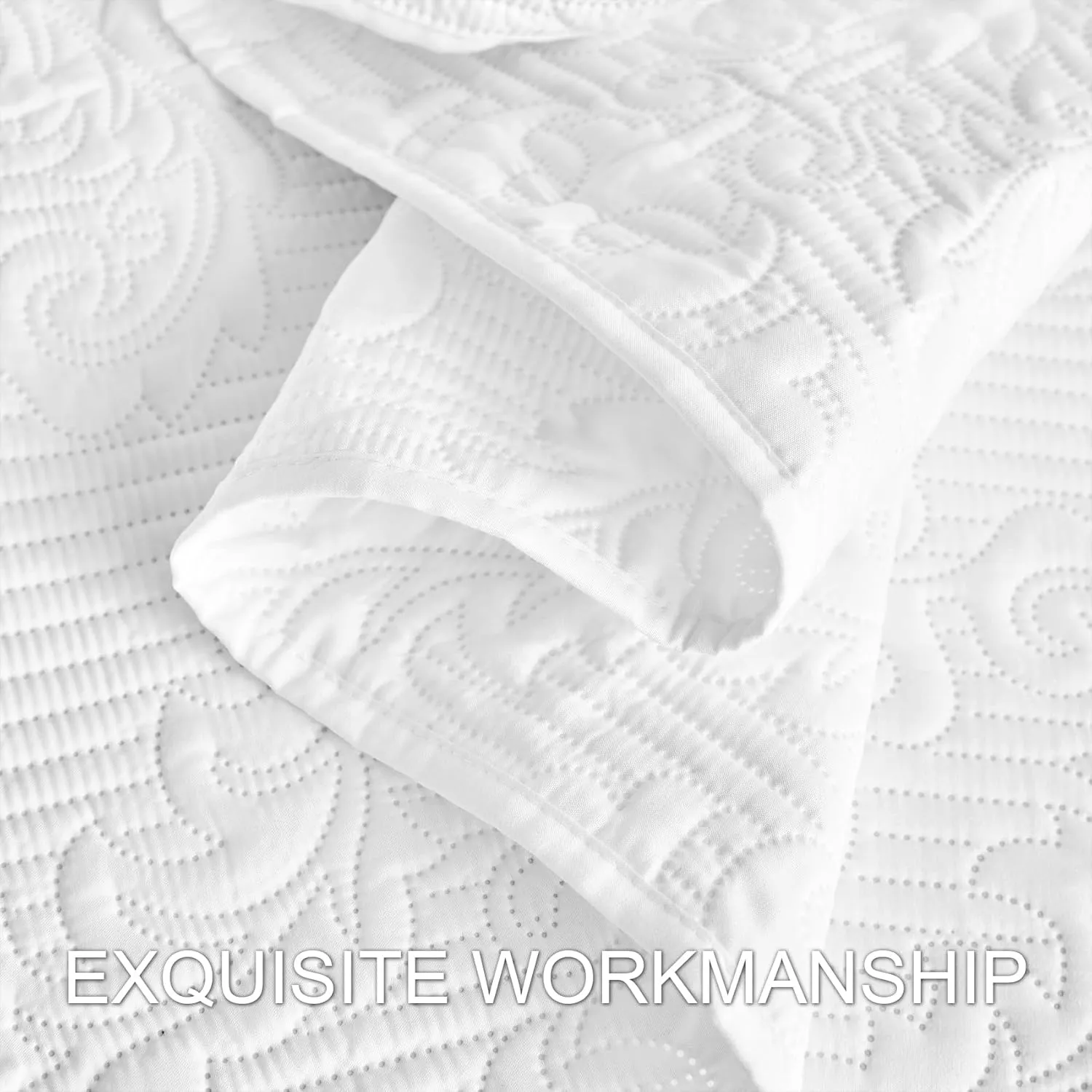 Hansleep White Quilt Queen Size - Damask Ultrasonic Summer Bedspread Queen, Soft Lightweight Coverlet Bedding Set, 3 Pieces (1 Quilt, 2 Pillow Shams)