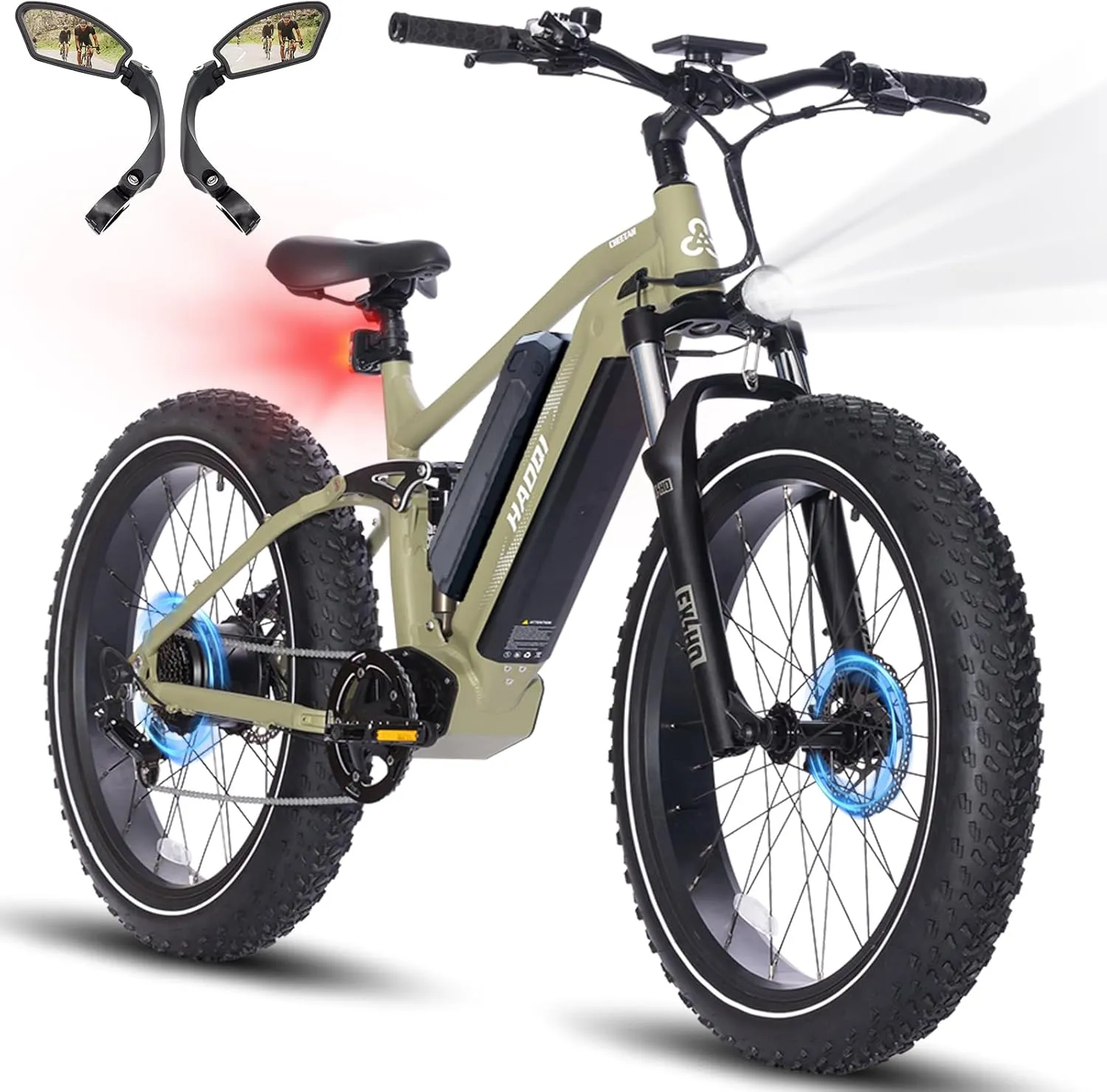 HAOQI Cheetah Electric Bike for Adults, 750W(Peak 1000W) Electric Bike,48V 16AH/25Ah Battery Adult Electric Bicycle,26*4Fat Tire Full Suspension 28MPH Mountain Ebike, 7 Speed Max 85 Miles Range
