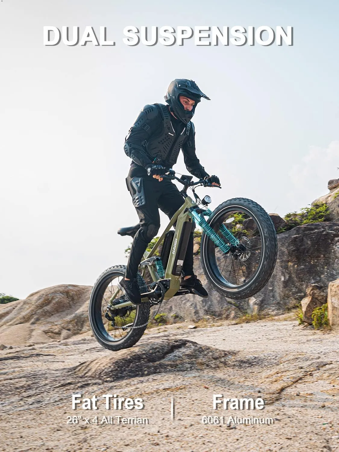 HAOQI Cheetah Electric Bike for Adults, 750W(Peak 1000W) Electric Bike,48V 16AH/25Ah Battery Adult Electric Bicycle,26*4Fat Tire Full Suspension 28MPH Mountain Ebike, 7 Speed Max 85 Miles Range